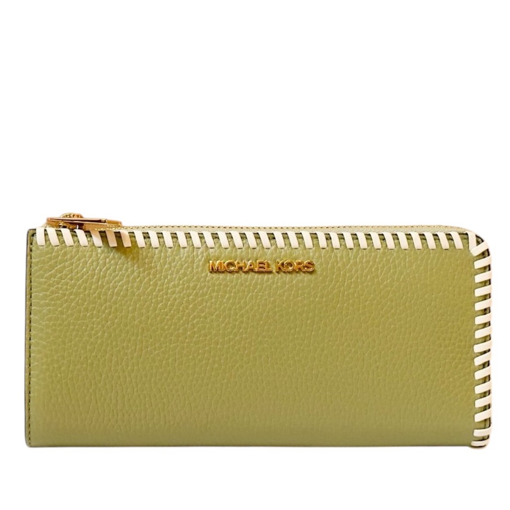 Michael Kors Jet Set Travel Large Three Quarter Zip Wallet Light Sage Multi